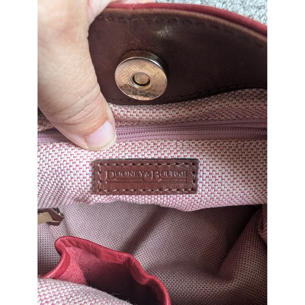 Dooney & Bourke, Red Pebbled Leather Hobo Bag, Slouchy, Brown Braided Strap